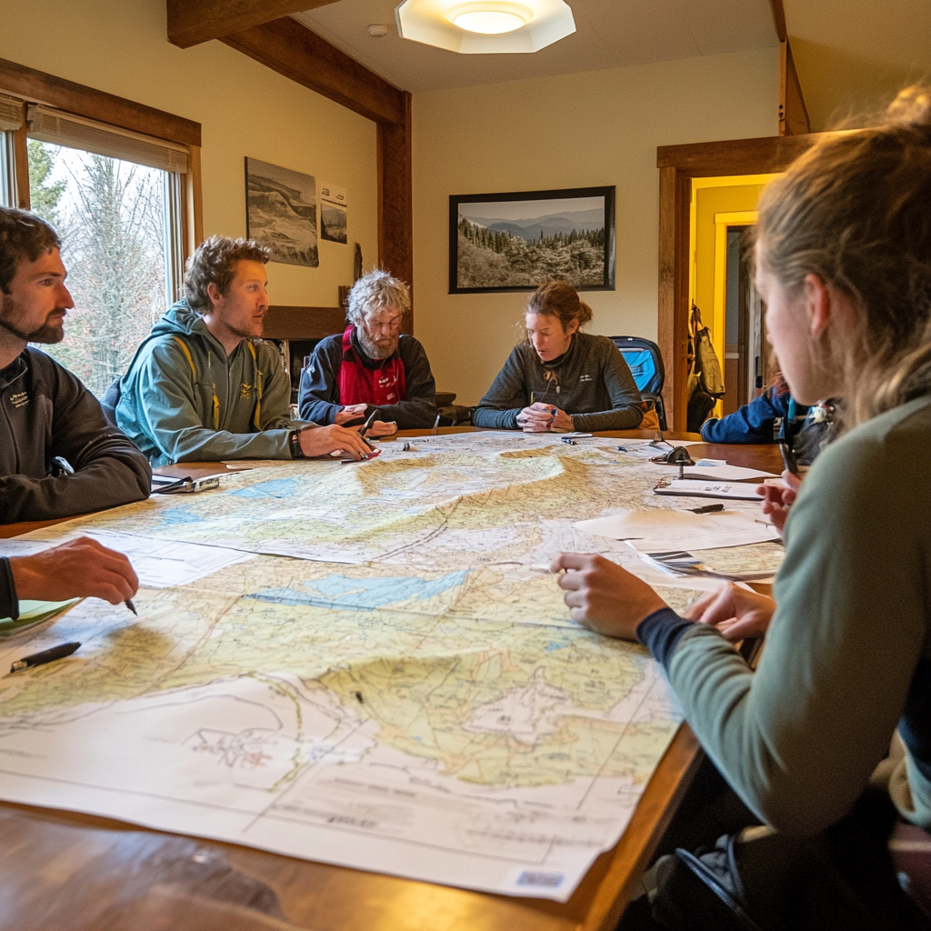 Group planning mountain bike trail