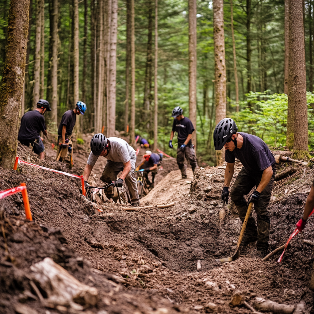 Volunteers working on mountain bike trail