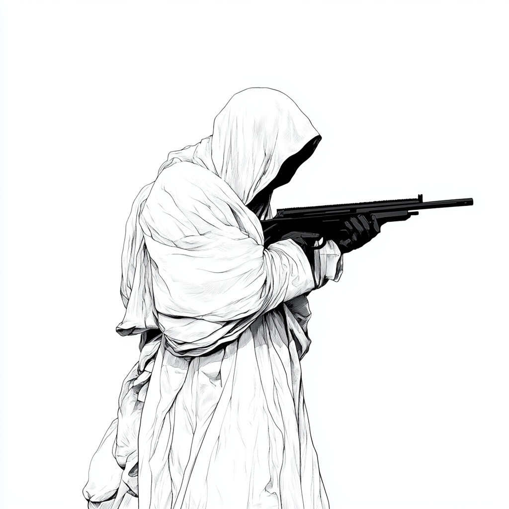 Monk robe with shotgun in black and white