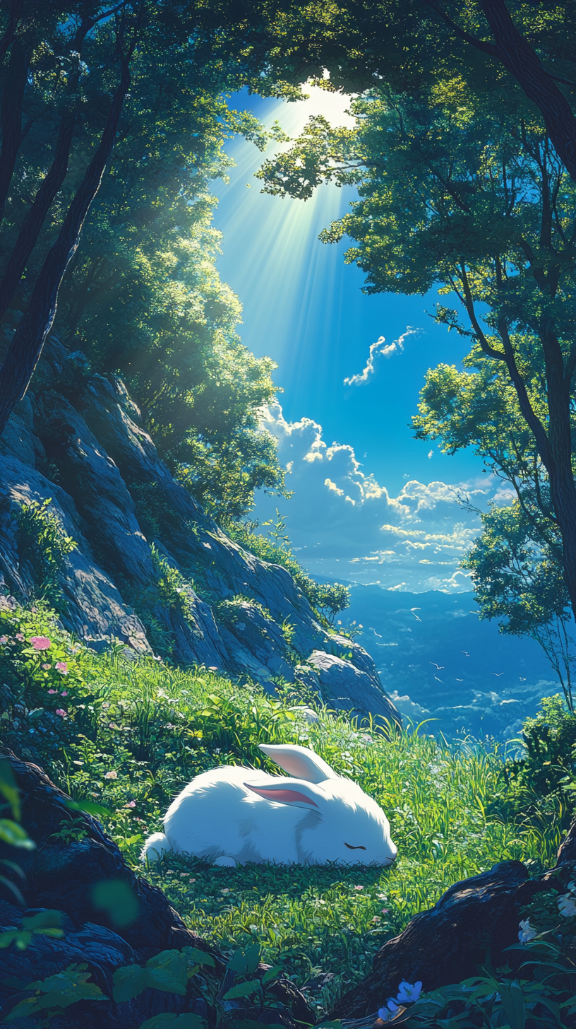 Sleeping White Rabbit in Mountain