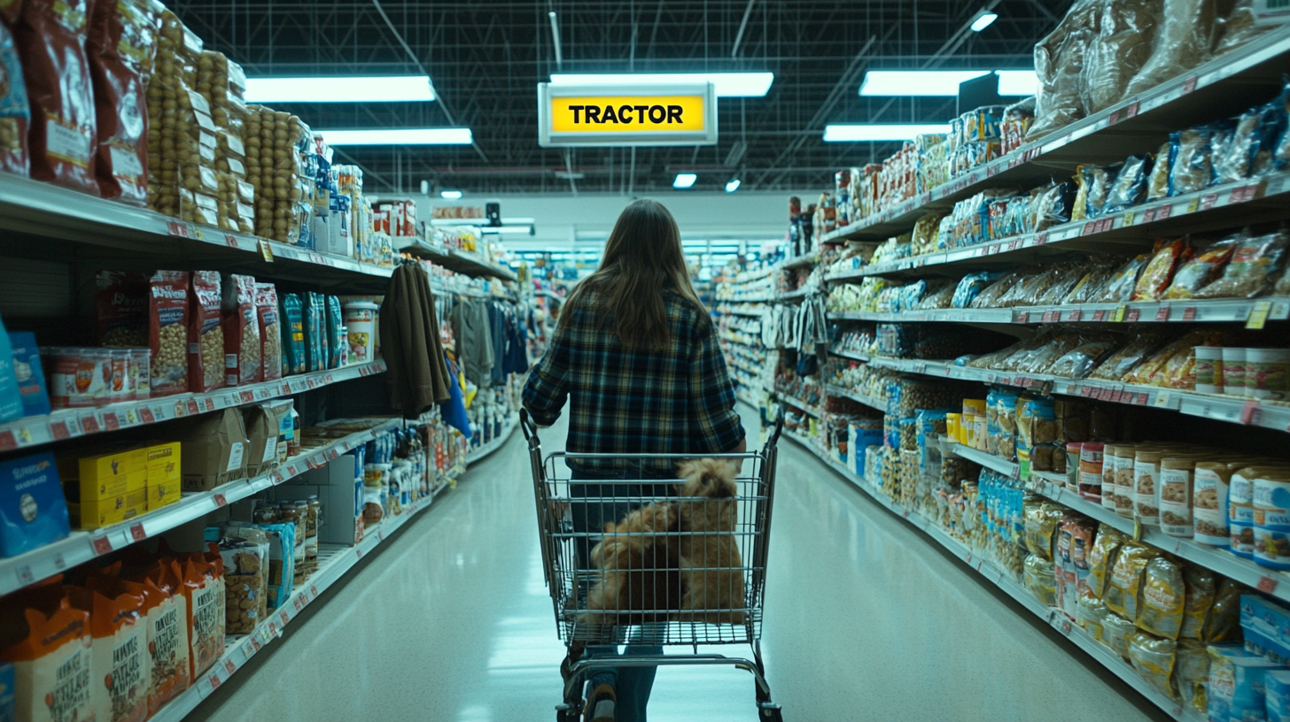 Woman Buying Dog Food Horse Feed