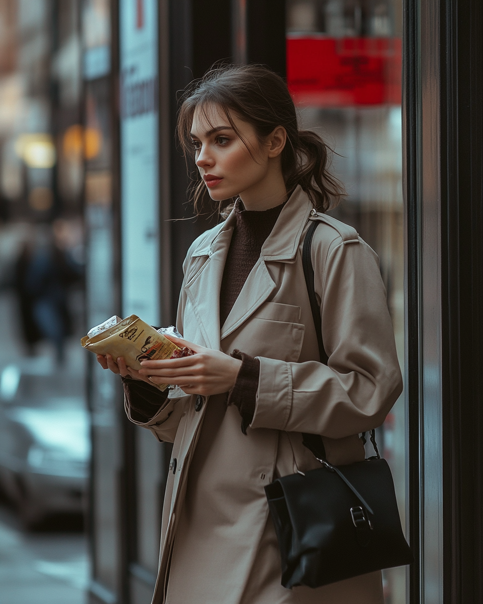 Woman professional holding energy bar outside