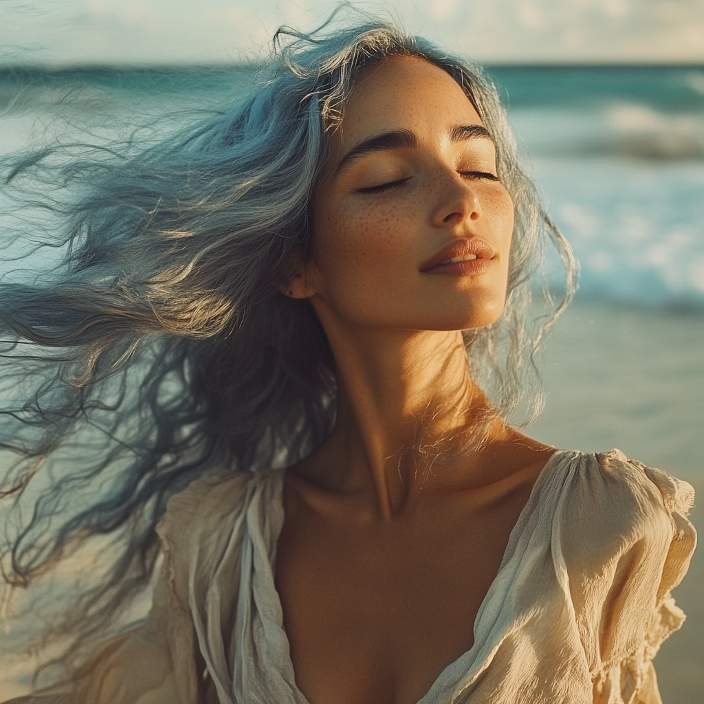 Brazilian woman with blue and silver hair