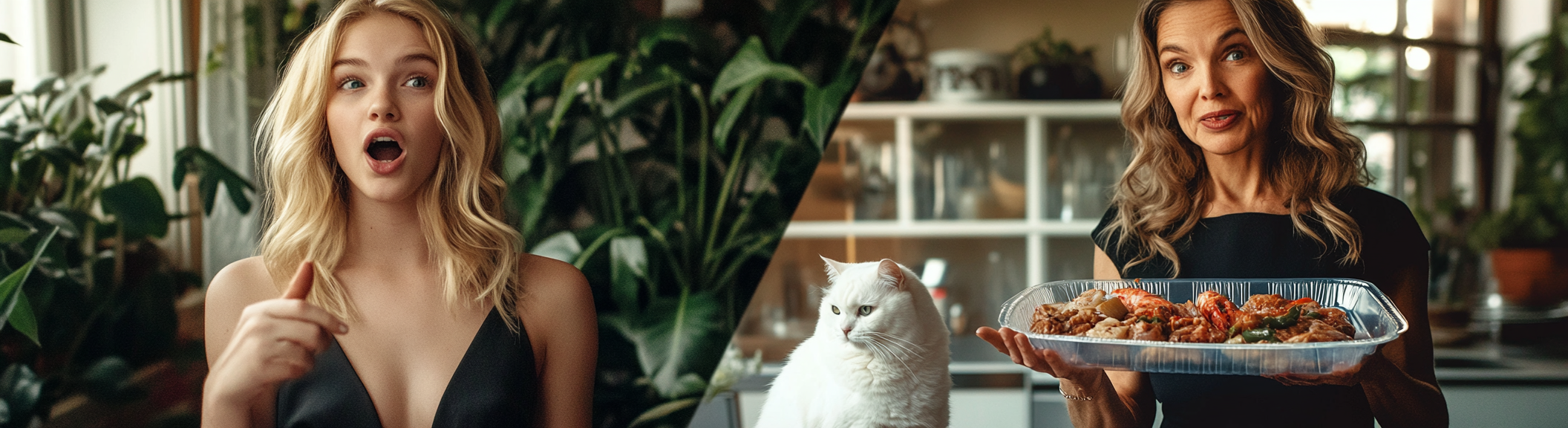 Blonde and brown-haired women with cat