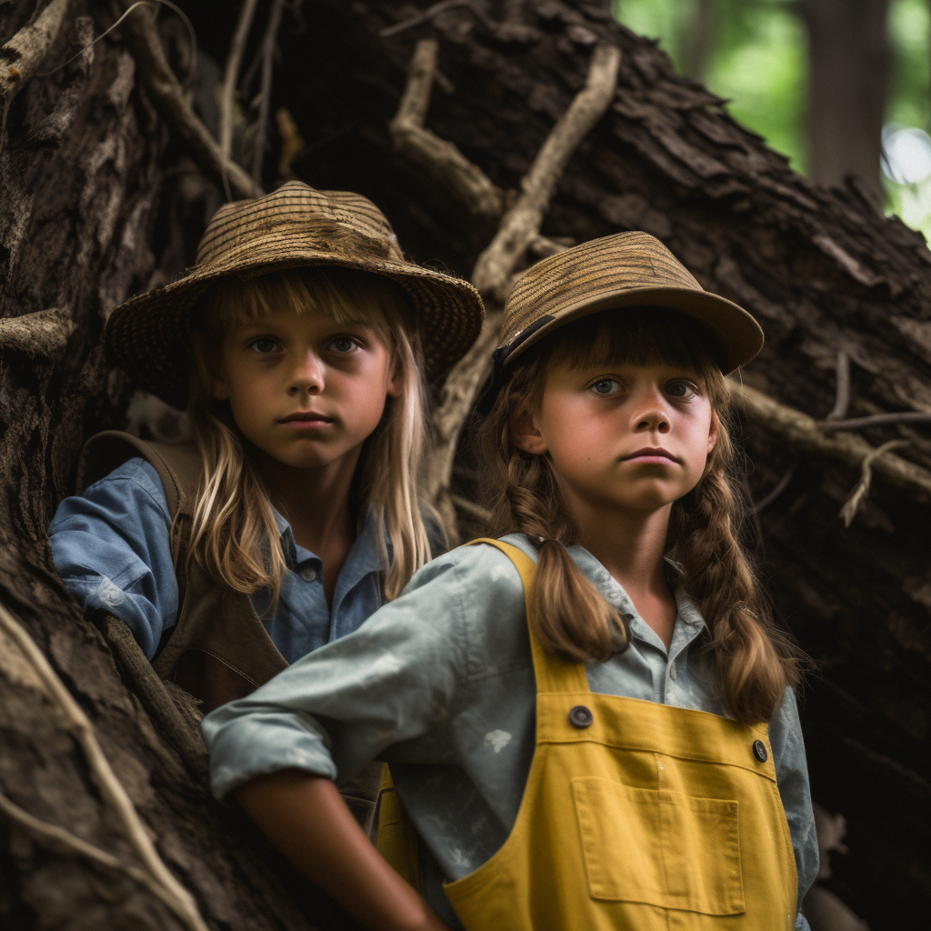 Young Kids Standing in Forest