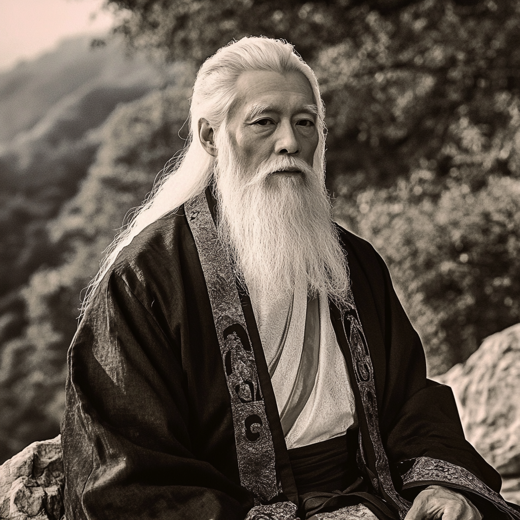 Elegant Laozi in monochrome robes