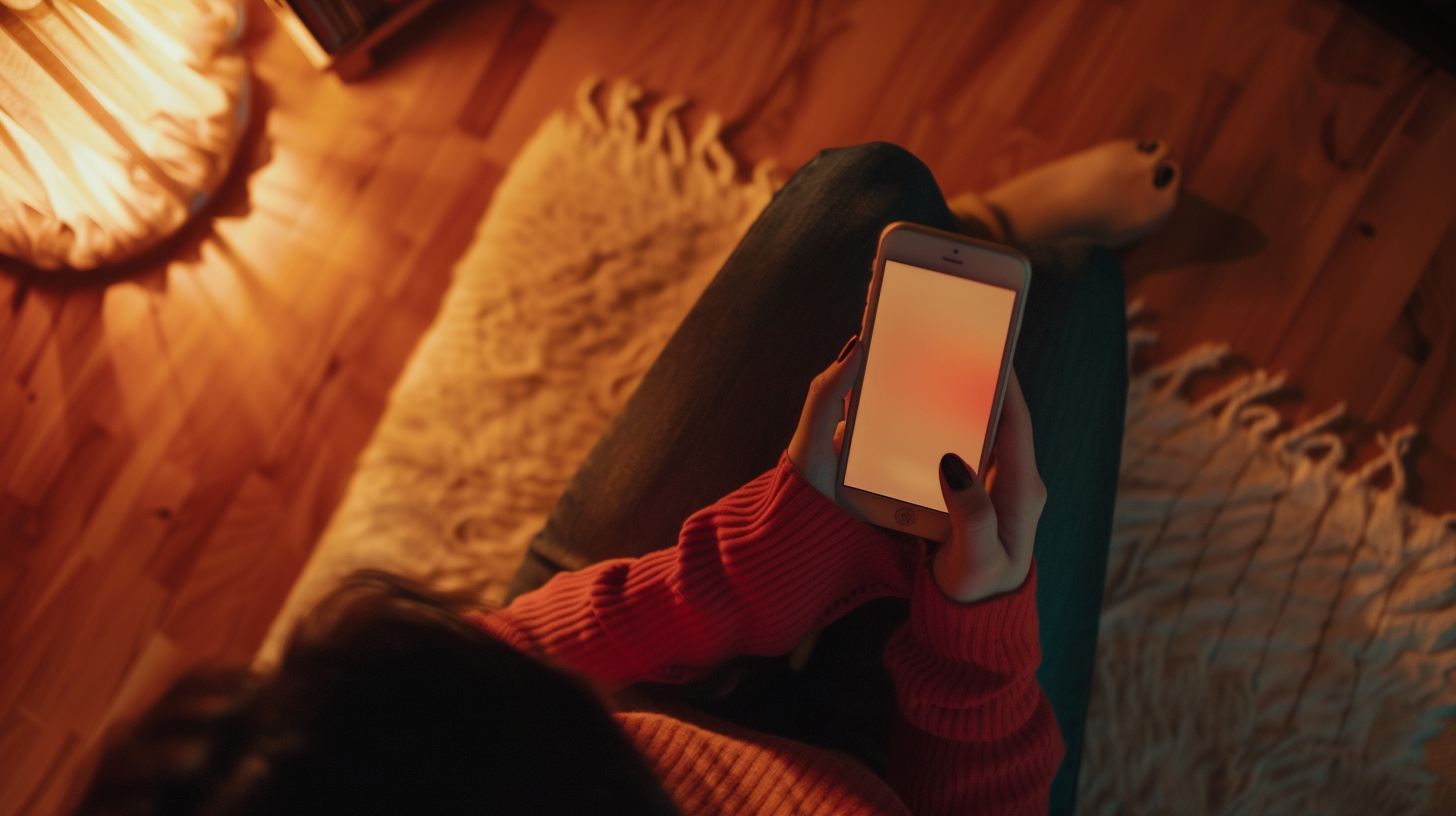 young woman hands holding phone in cinematic scene