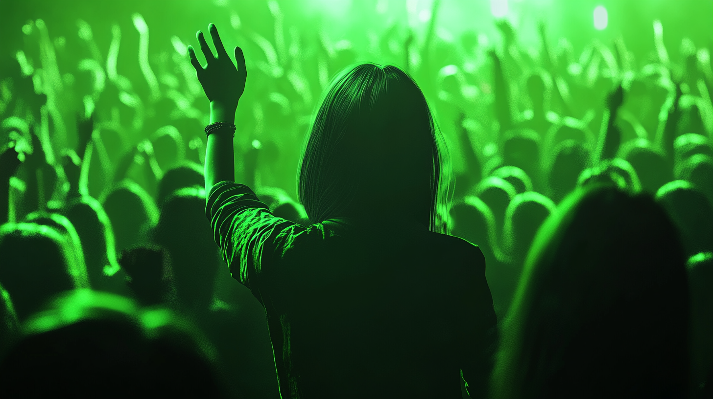 Young woman at concert with neon bracelet