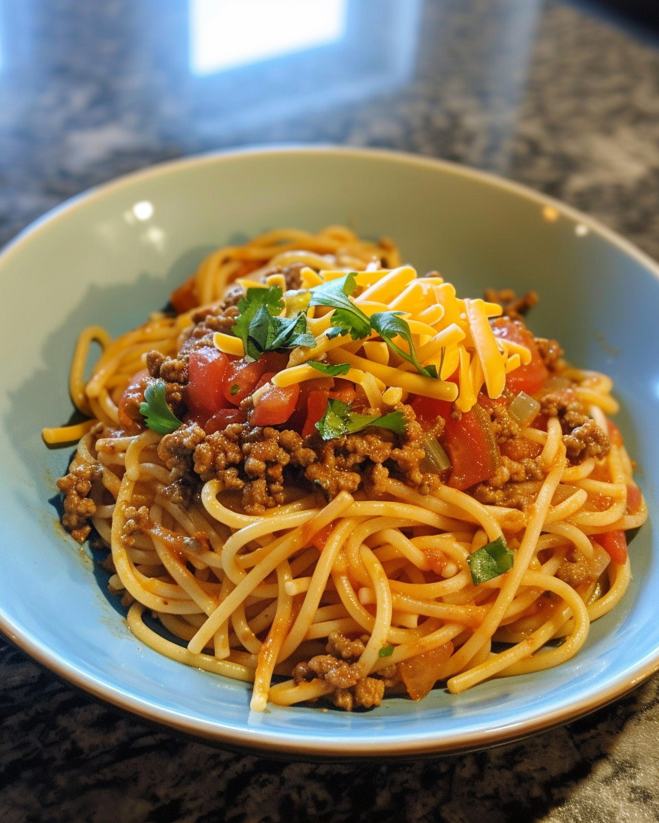 •  Taco Spaghetti Recipe Image Crave Bite